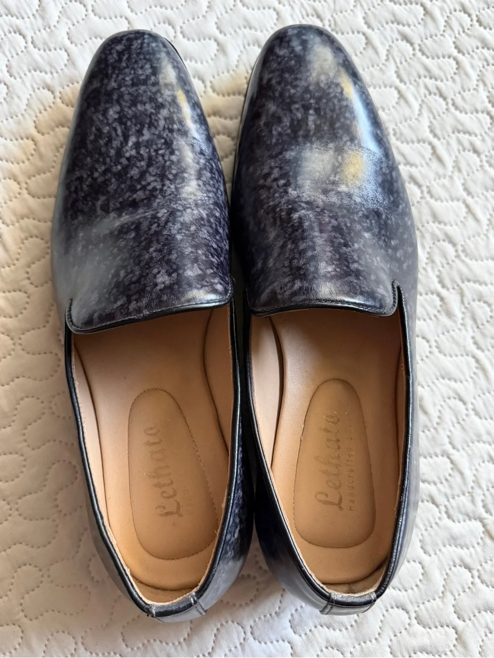 LETHATO Venetian All Leather Loafers Hand Painted Smoky Purple/Gray Size 10.5-11